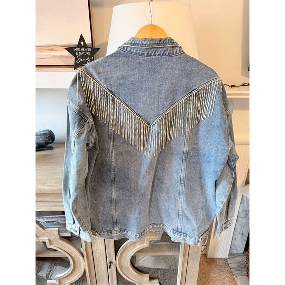 NWT Buckle | Verevert Rhinestone Fringe Denim Jacket size Large - Picture 7 of 10